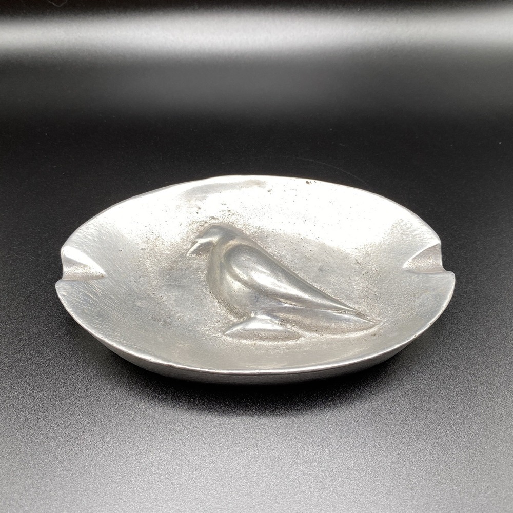 Vintage Silver Tone Metal Hand Molded Dove Bird Ashtray 1950s MCM Signed